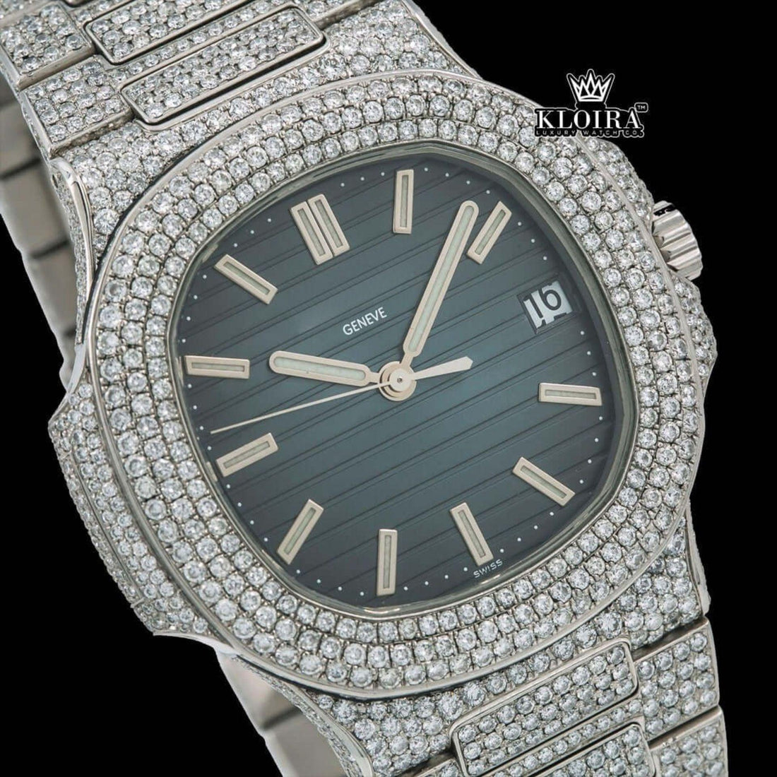 Mens Patek Philippe Moissanite Watch Front Face View