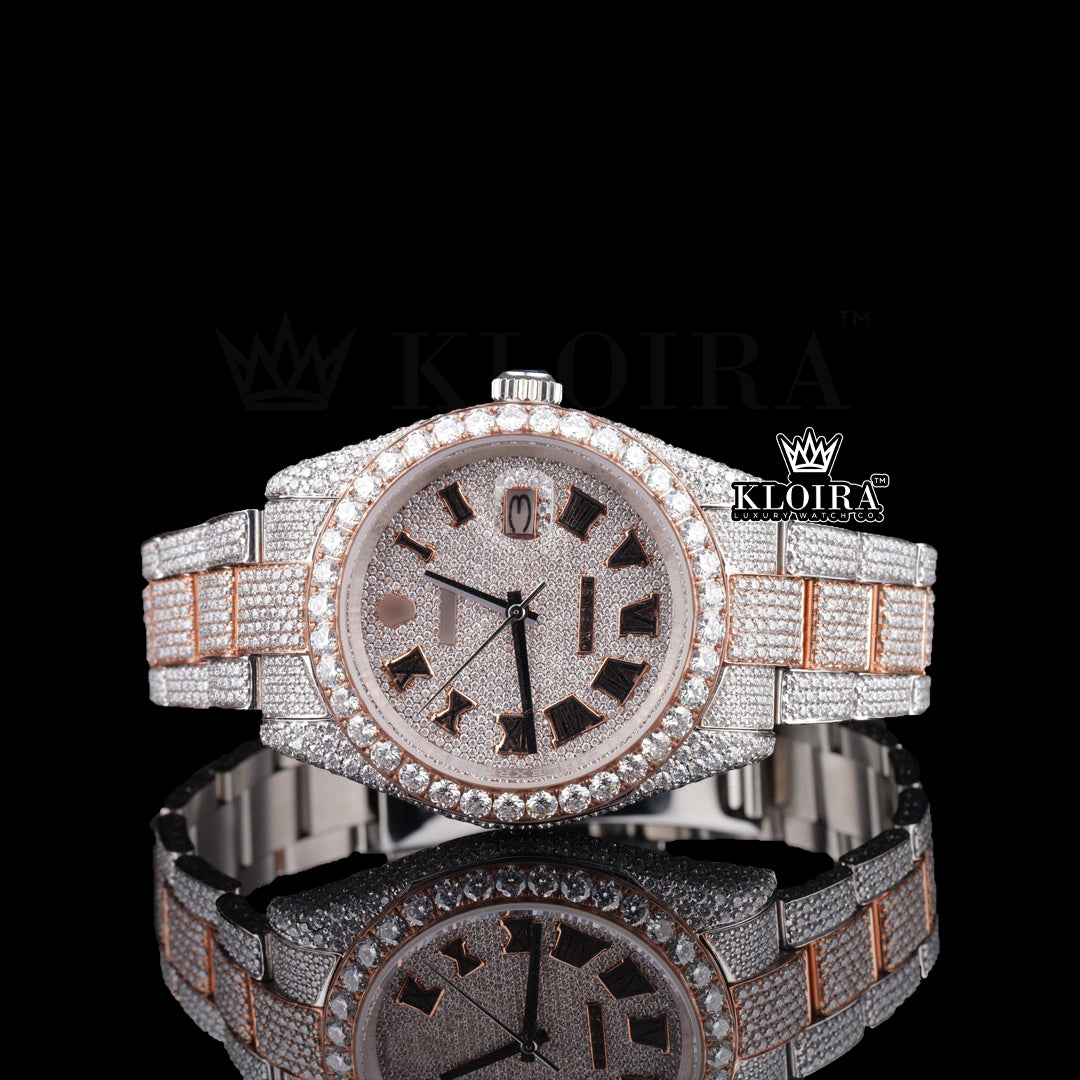 Metromosaic Moissanite Diamond Watch Rose 14K Gold VVS 30 Carat 42mm Front