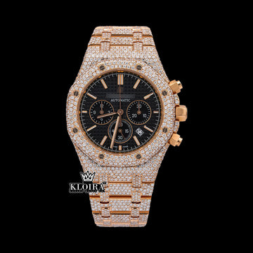 MidnightChrono Moissanite Diamond Watch 14K Gold VVS 22 Carat 42mm Front