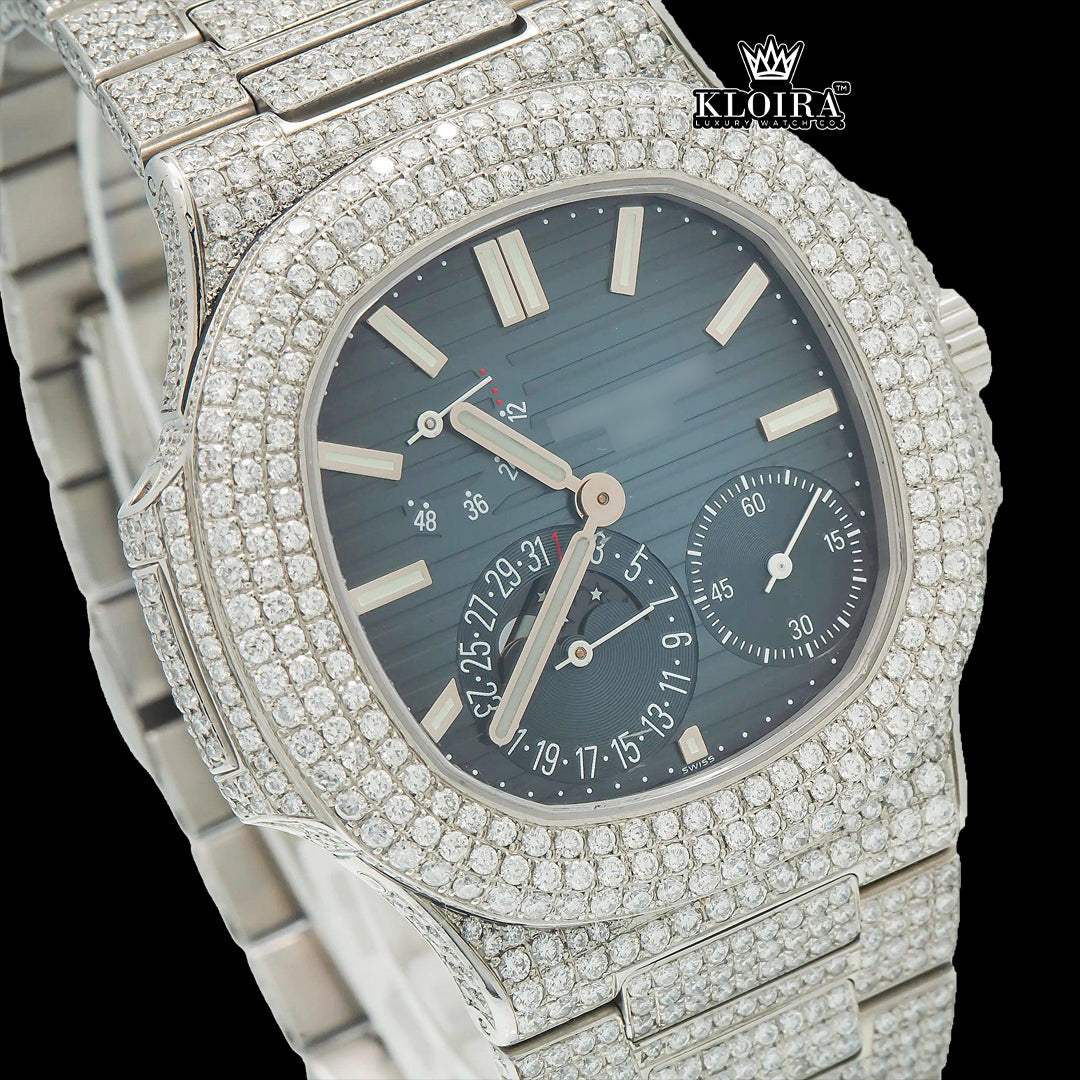 MidnightGem Moissanite Diamond Watch Silver VVS 22 Carat 42mm Men Front