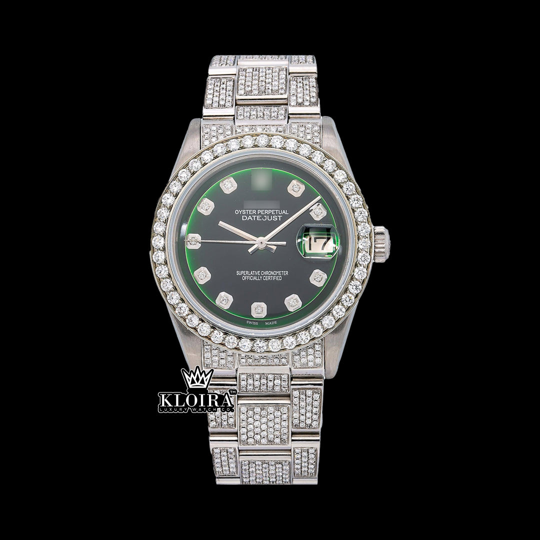 MidnightGlam Moissanite Diamond Watch Silver VVS 18 Carat 42mm Men Front