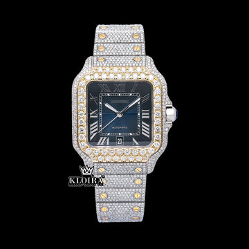 MidnightLuxury Moissanite Diamond Watch Silver VVS 22 Carat 42mm Men Front