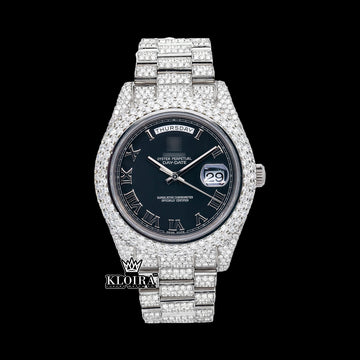 MidnightMajesty Moissanite Diamond Watch 14K Gold VVS 20 Carat 42mm Front