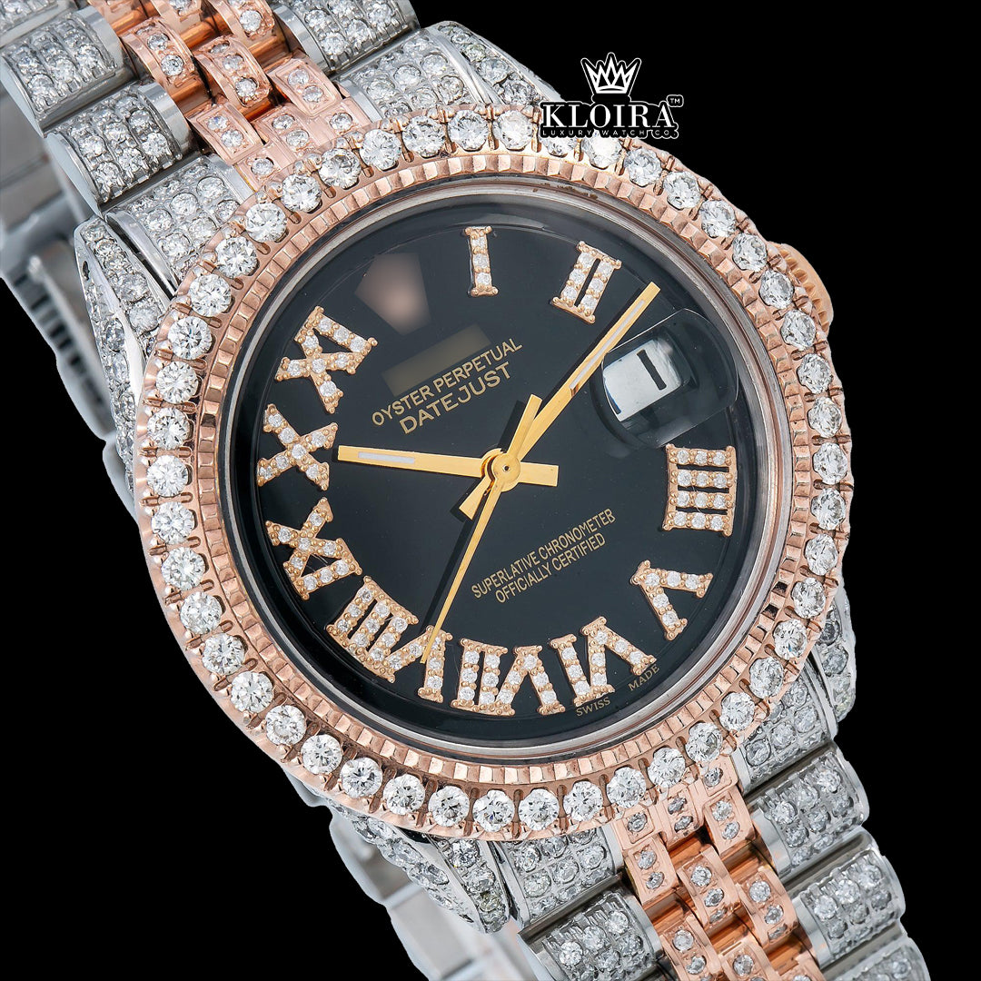 MidnightRose Moissanite Diamond Watch 14K Gold VVS 18 Carat 42mm Front