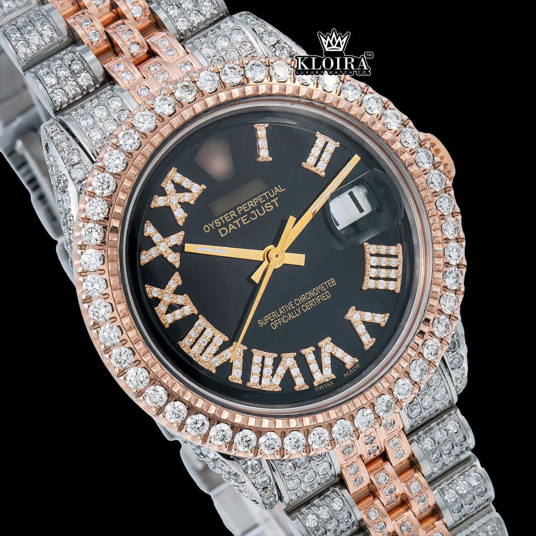 MidnightRose Moissanite Diamond Watch 14K Gold VVS 18 Carat 42mm Front