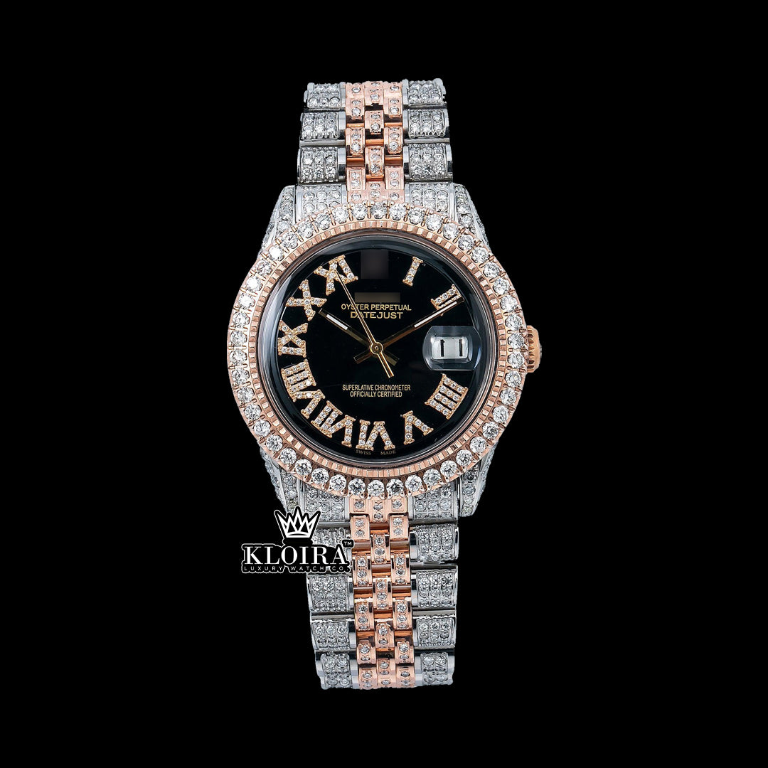 MidnightRose Moissanite Diamond Watch 14K Gold VVS 18 Carat 42mm Front