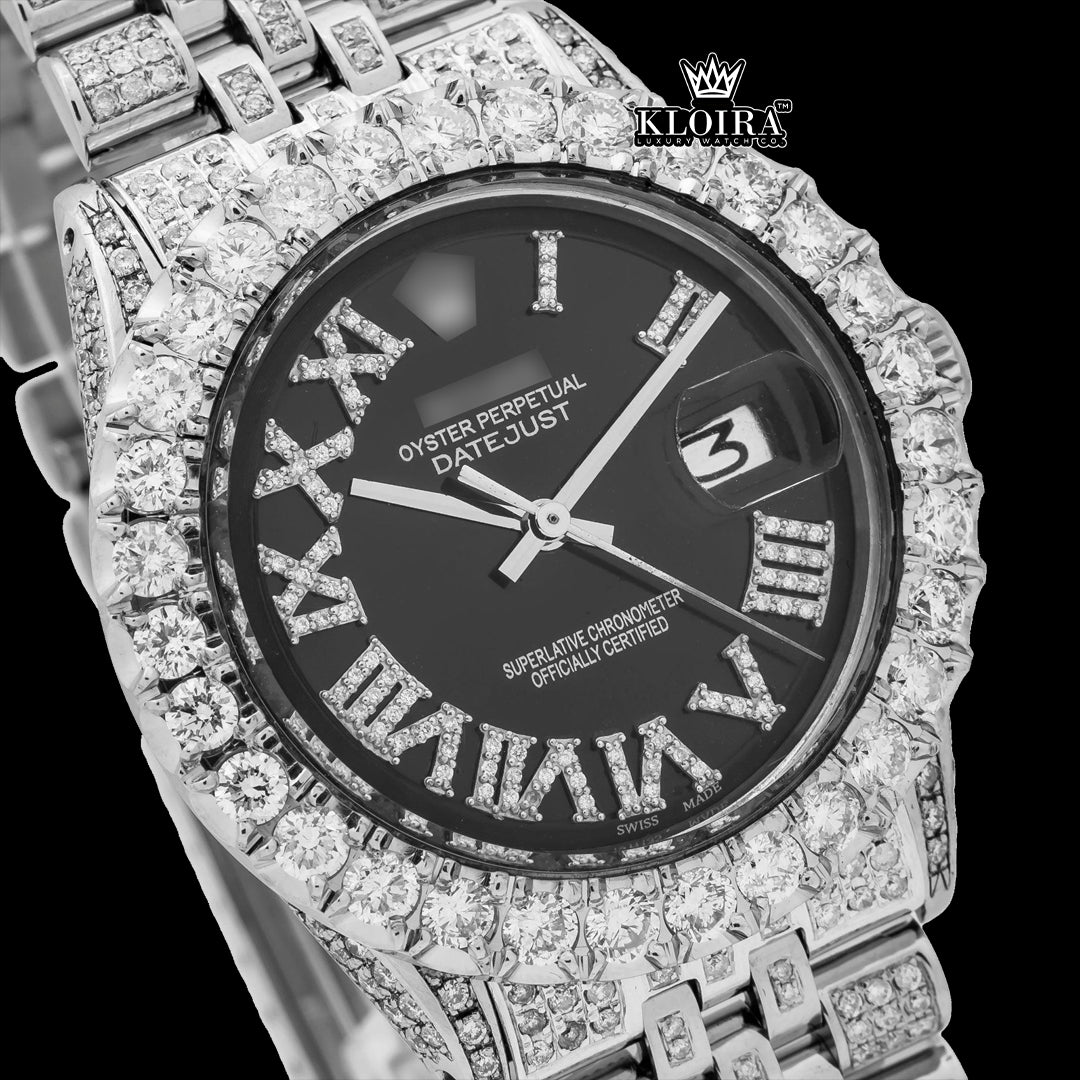 MidnightRoyal Moissanite Diamond Watch 14K Gold VVS 18 Carat 42mm Front
