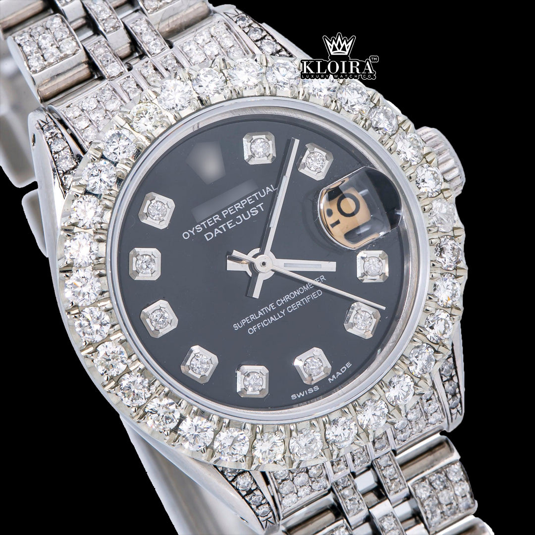 MidnightSparkle Moissanite Diamond Watch Silver VVS 18 Carat 42mm Men Front