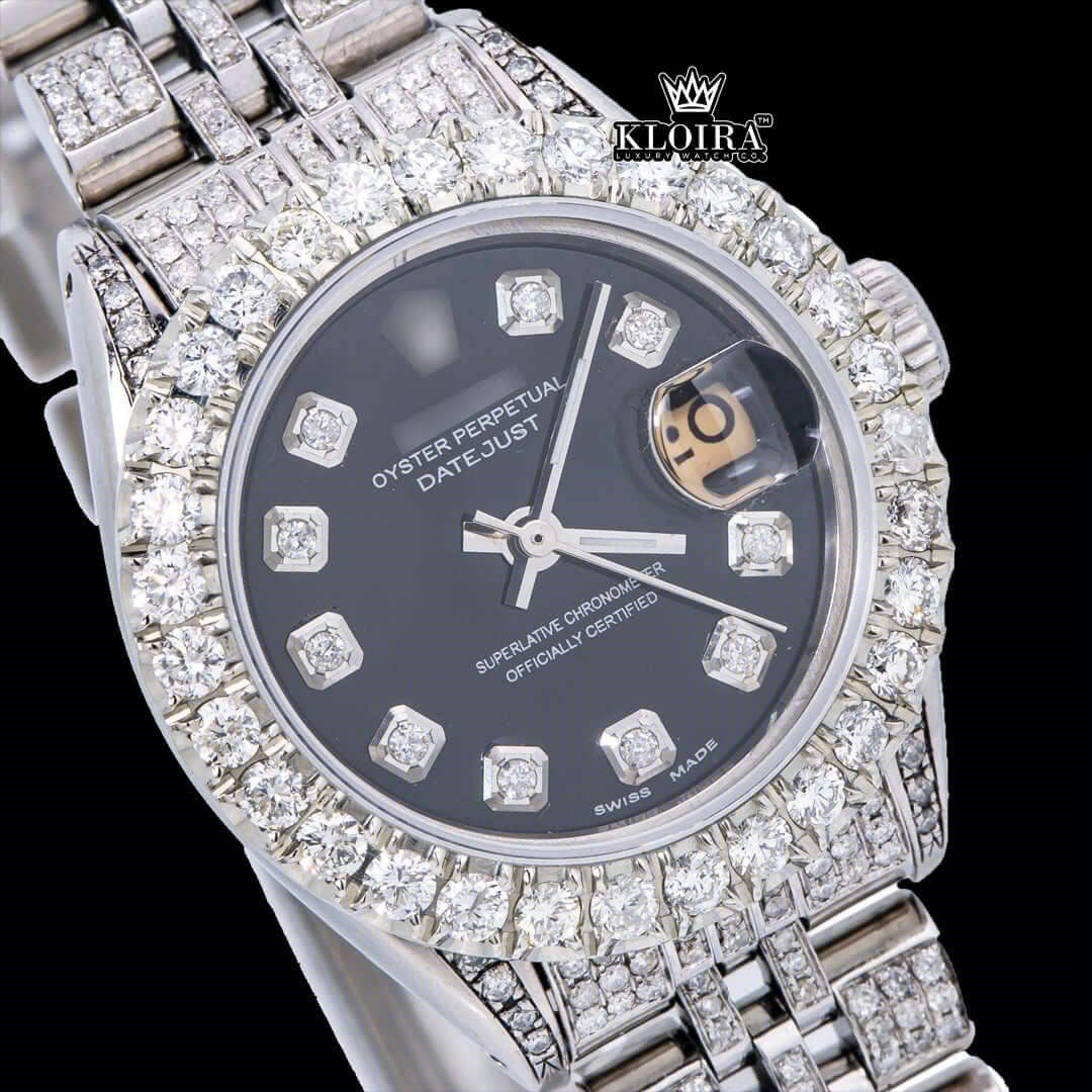 MidnightSparkle Moissanite Diamond Watch Silver VVS 18 Carat 42mm Men Front