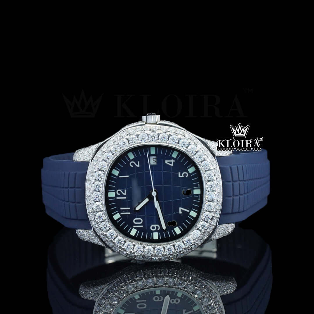 Midnight Diamond Navigator Moissanite Diamond Watch 14K Gold VVS 12 Carat 42mm Front 