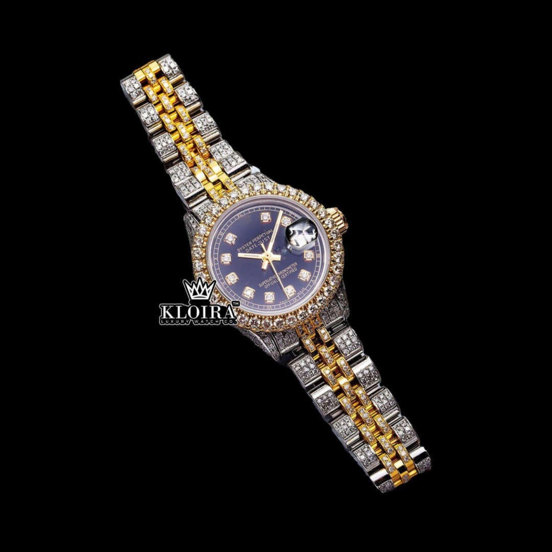 Midnight Gold Moissanite Diamond Watch 14K Gold VVS 18 Carat 42mm Front View