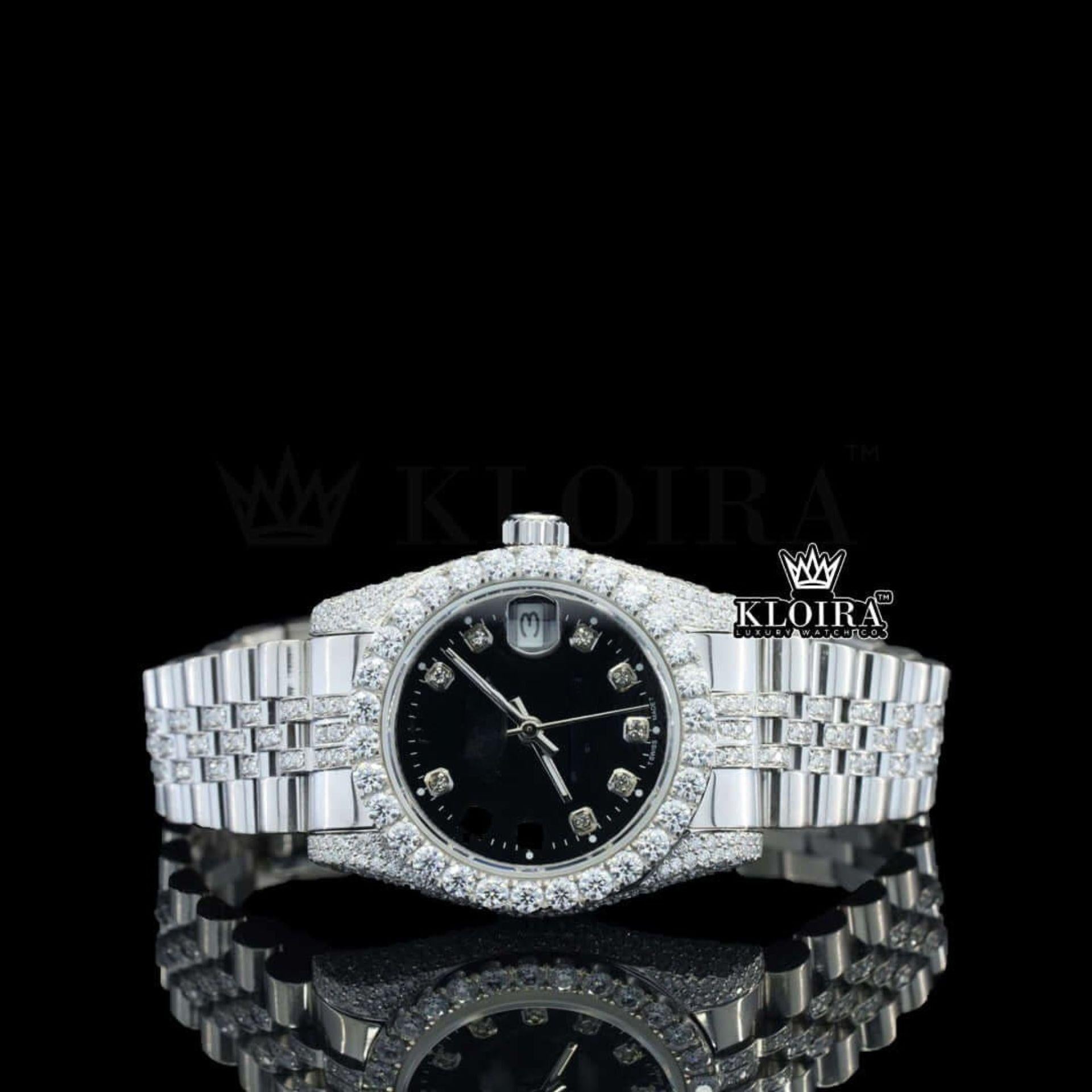 Midnight Luxe Moissanite Diamond Watch 14K Gold VVS 30 Carat 42mm Front View