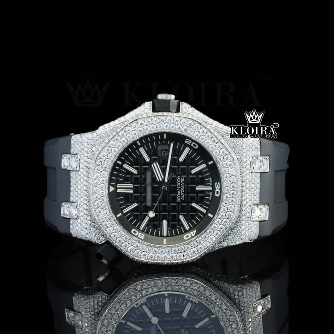 Midnight Moissanite Diamond Watch 14K Gold VVS 13 Carat 42mm Front