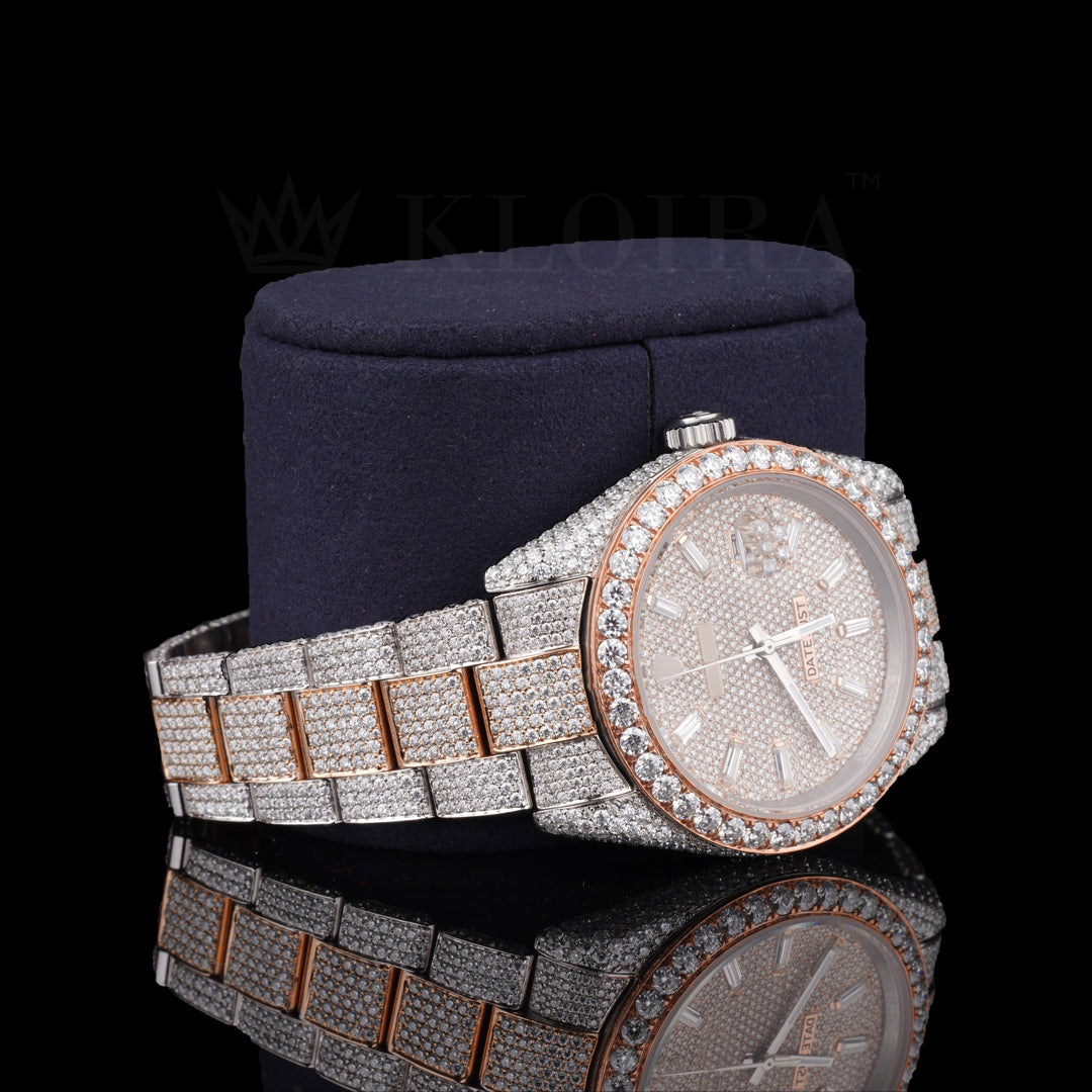 MochaGlitz Moissanite Diamond Watch Silver VVS 22 Carat 42mm Men Front