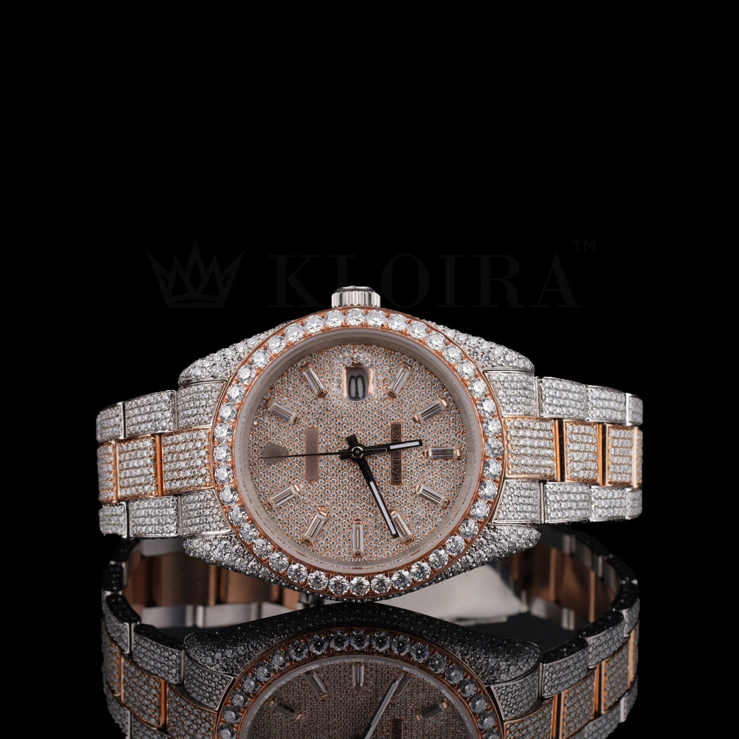 MochaGlitz Moissanite Diamond Watch Silver VVS 22 Carat 42mm Men Front