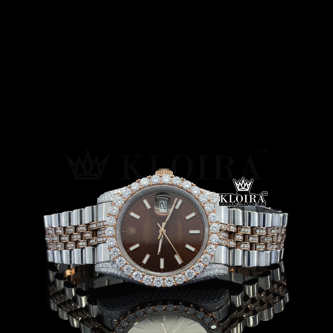 Mocha Moissanite Diamond Watch Rose 14K Gold VVS 15Carat 42mm Front
