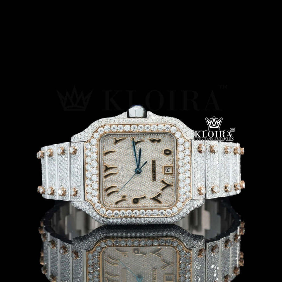 Moissanite Cartier Inspired Watch Arabic Front View