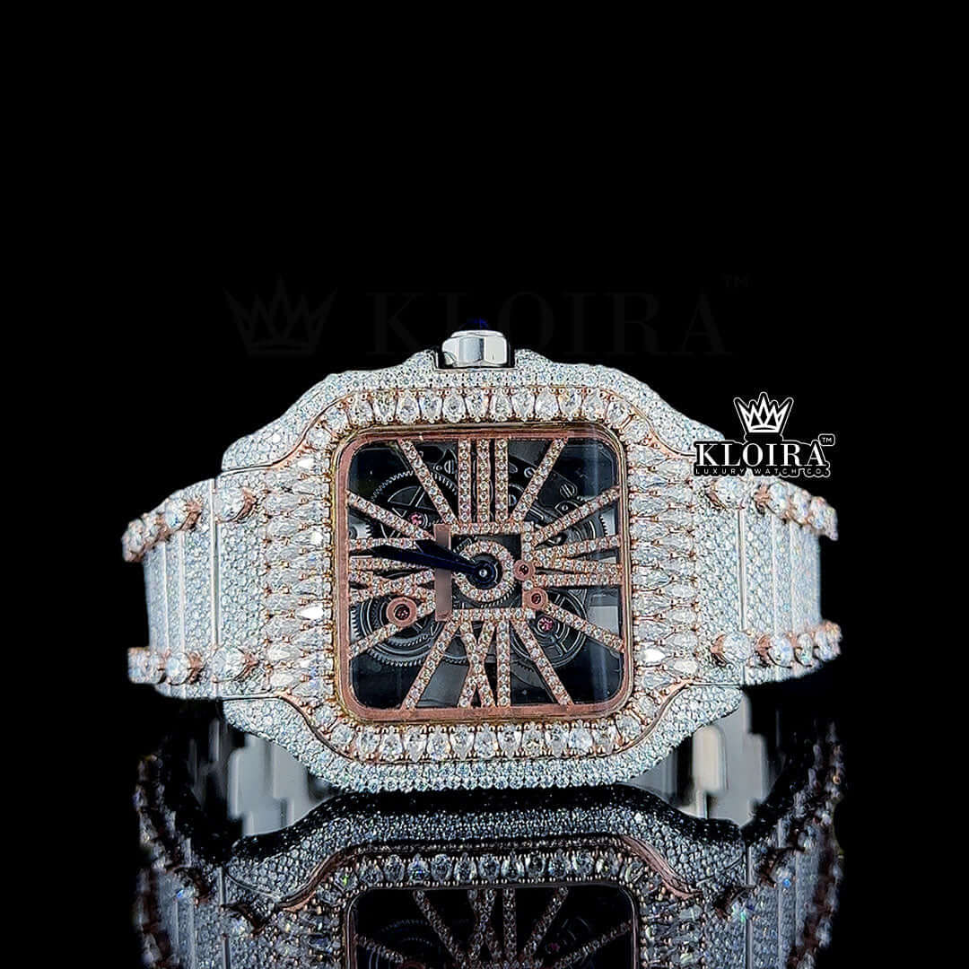 Moissanite Cartier Skeleton Watch Close Up Front View