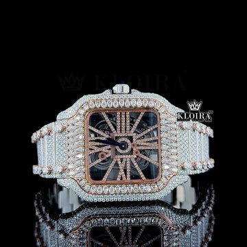 Moissanite Cartier Skeleton Watch Close Up Front View