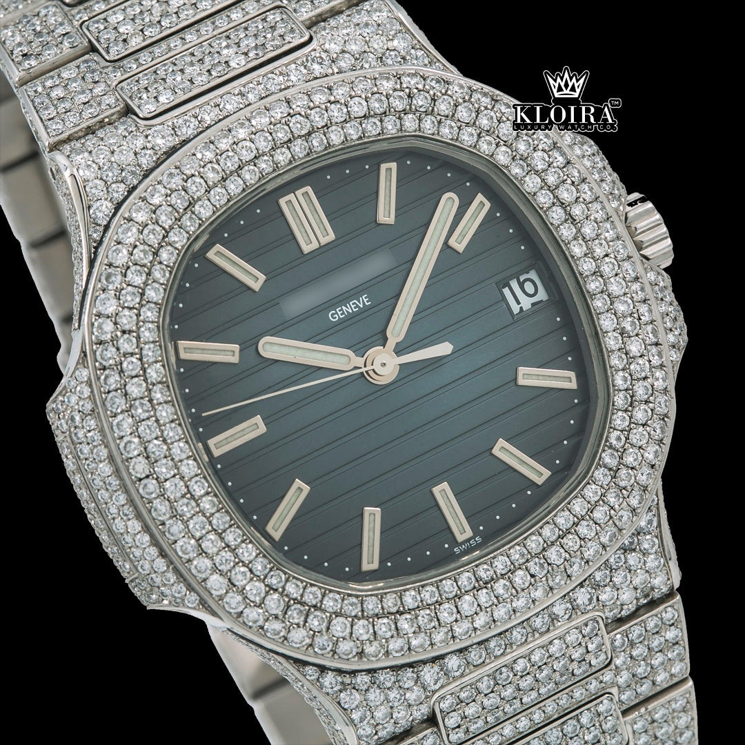 Premium iced masterpiece Iced Out Patek Philippe Watch showcasing an opulent centered front view.