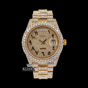 Front View of Moissanite Rolex Watch Arabic