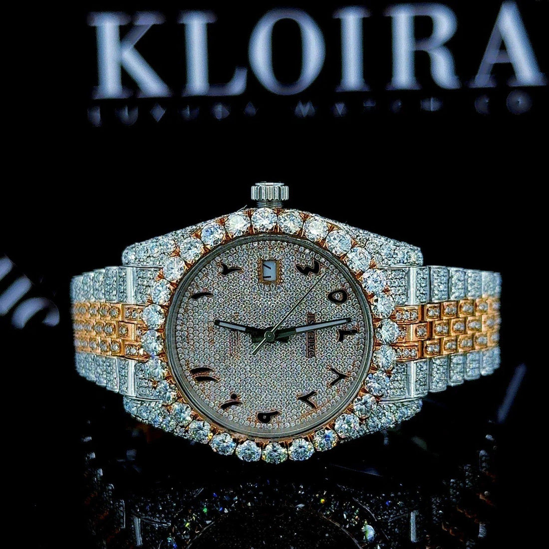 Moissanite Rolex Watch Arabic Front View