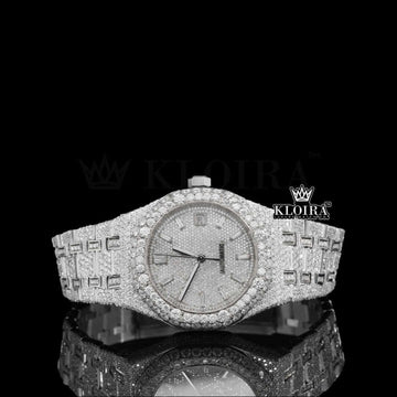 Moissanite Studded Diamond Watch with Fully Iced Out Front View
