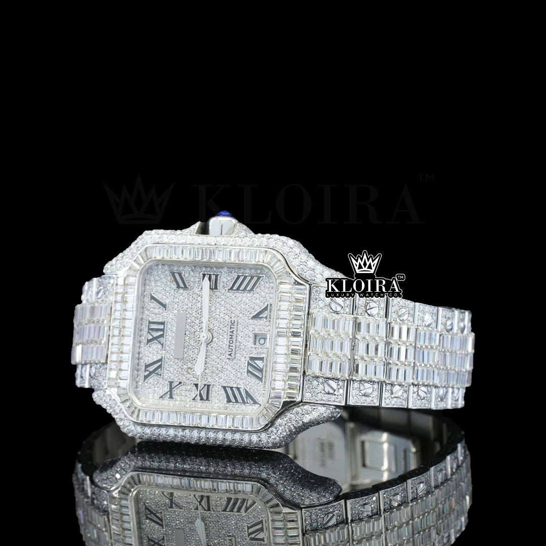 Silver diamond mens watch on sale