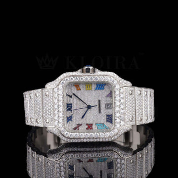 Multi Color Roman Numerals Moissanite Diamond Watch Front View