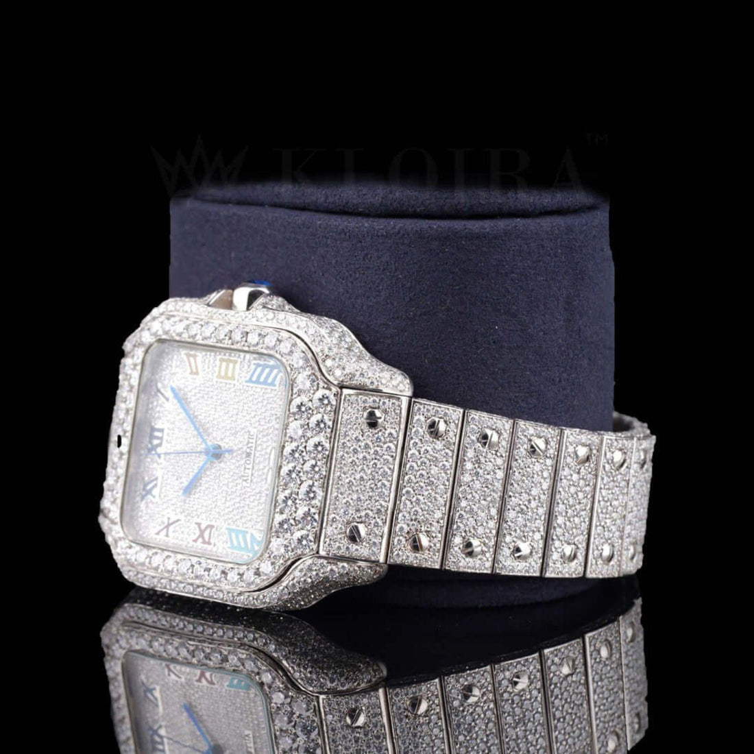 Multi Color Roman Numerals Moissanite Diamond Watch Front View