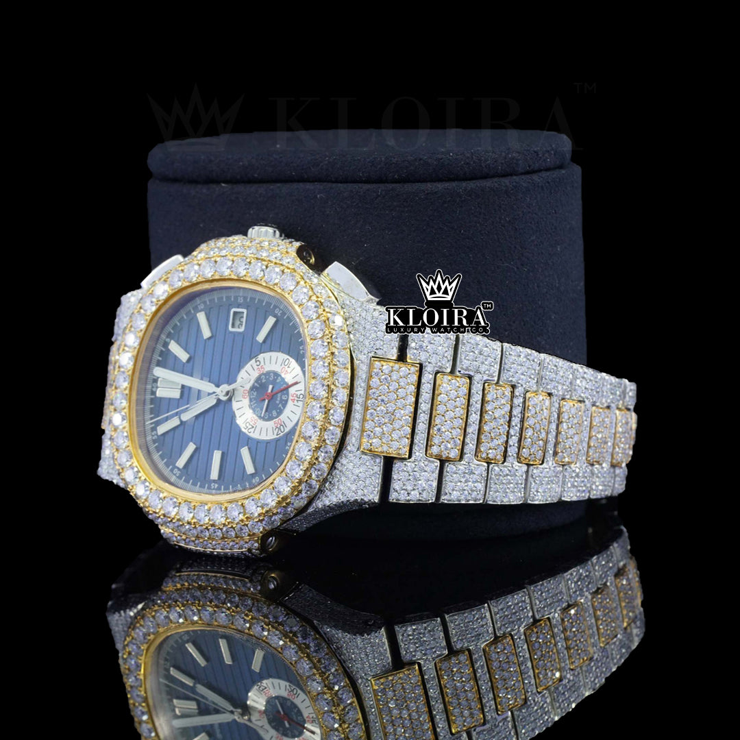 NauticalElite Moissanite Diamond Watch 14K Gold VVS 22 Carat 42mm Front