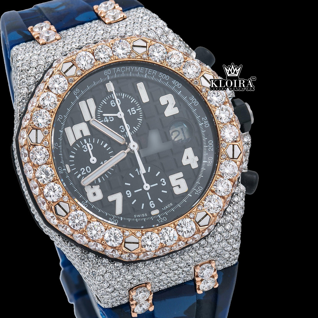NavyChrono Moissanite Diamond Watch 14K Gold VVS 14 Carat 42mm Front