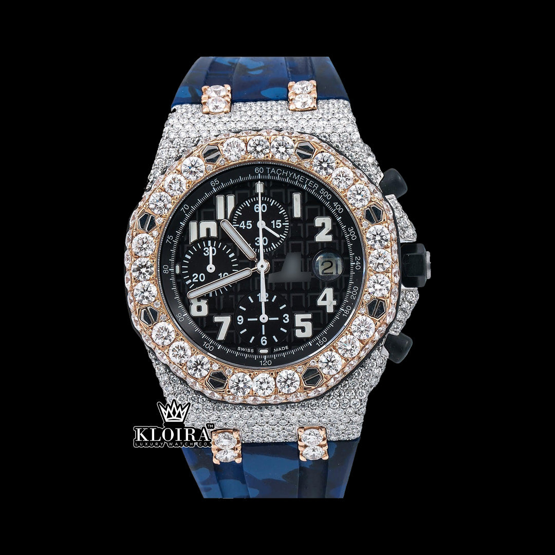 NavyChrono Moissanite Diamond Watch 14K Gold VVS 14 Carat 42mm Front