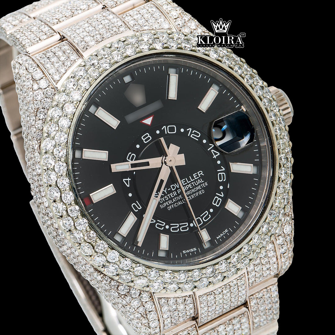 NightSkyGlimmer Moissanite Diamond Watch Silver VVS 18 Carat 42mm Men Front