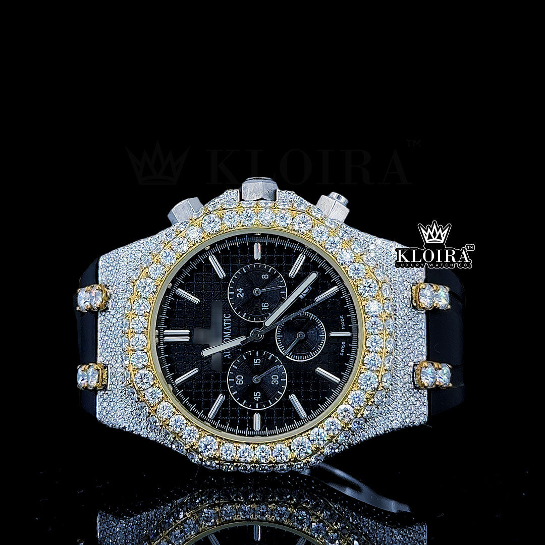 Nocturnal Royal Oak Moissanite Diamond Watch 14K Gold VSS1 24 Carat 43mm Front