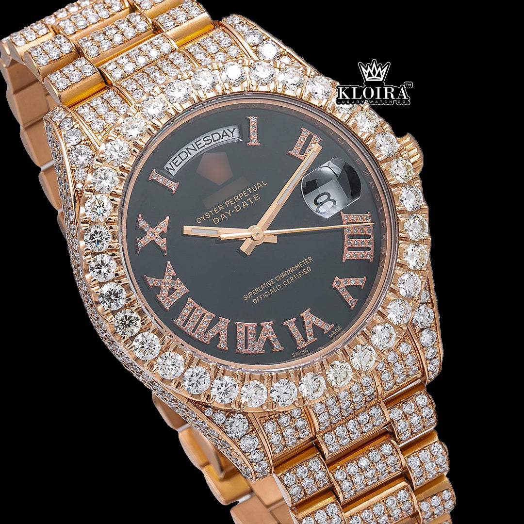 Nocturne Moissanite Diamond Watch 14K Gold VVS 22 Carat 42mm Front