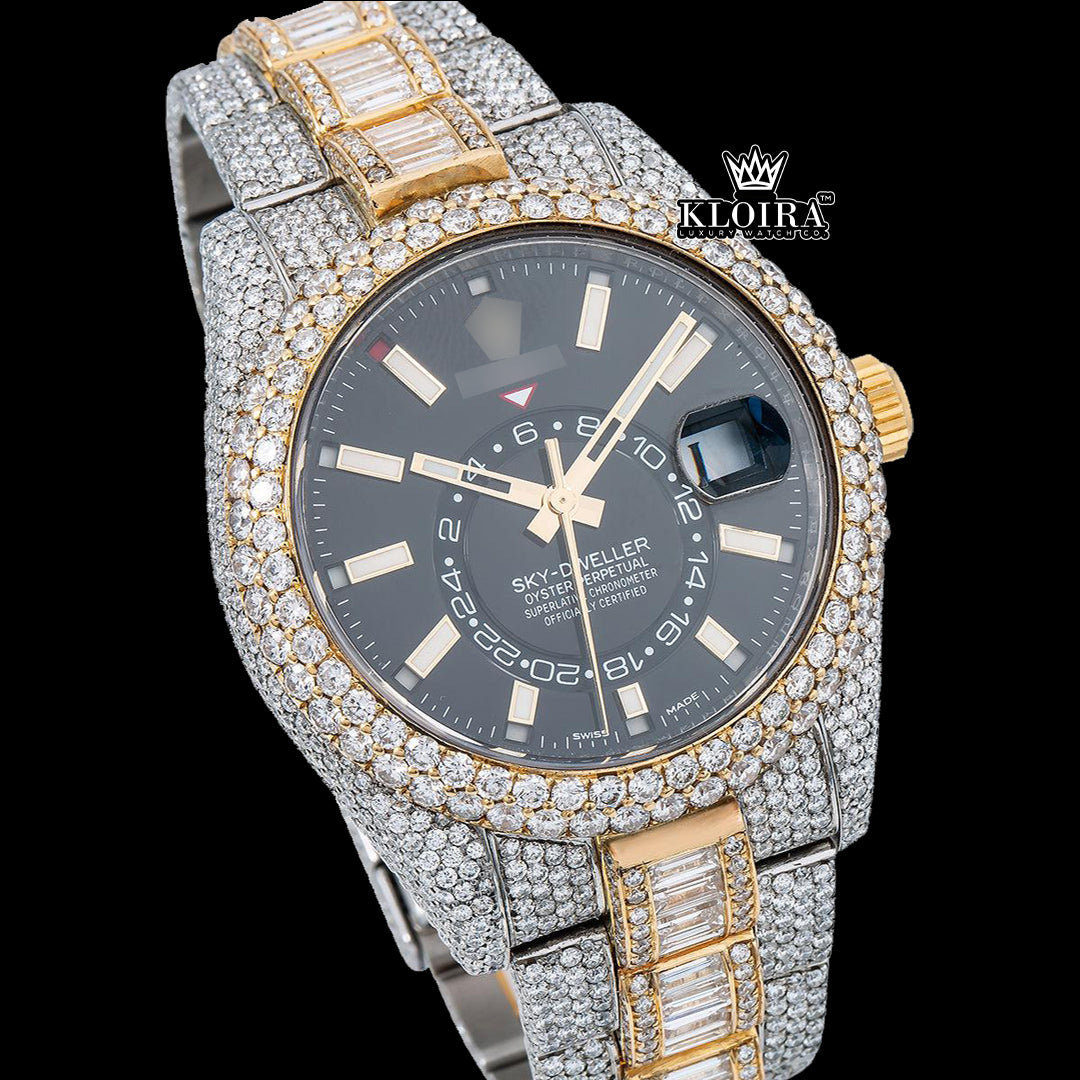 NoirAura Moissanite Diamond Watch 14K Gold VVS 20 Carat 42mm Front