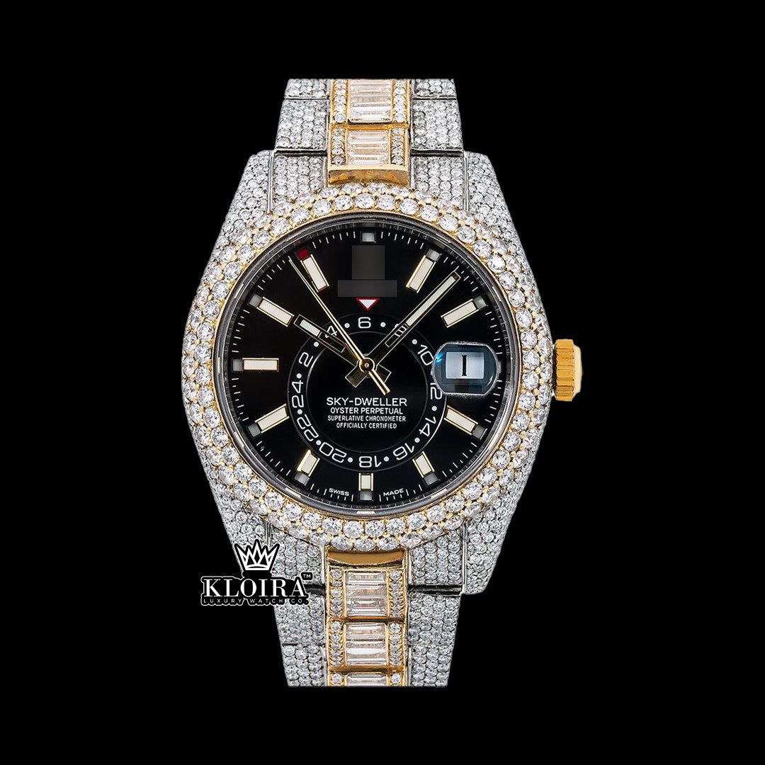 NoirAura Moissanite Diamond Watch 14K Gold VVS 20 Carat 42mm Front