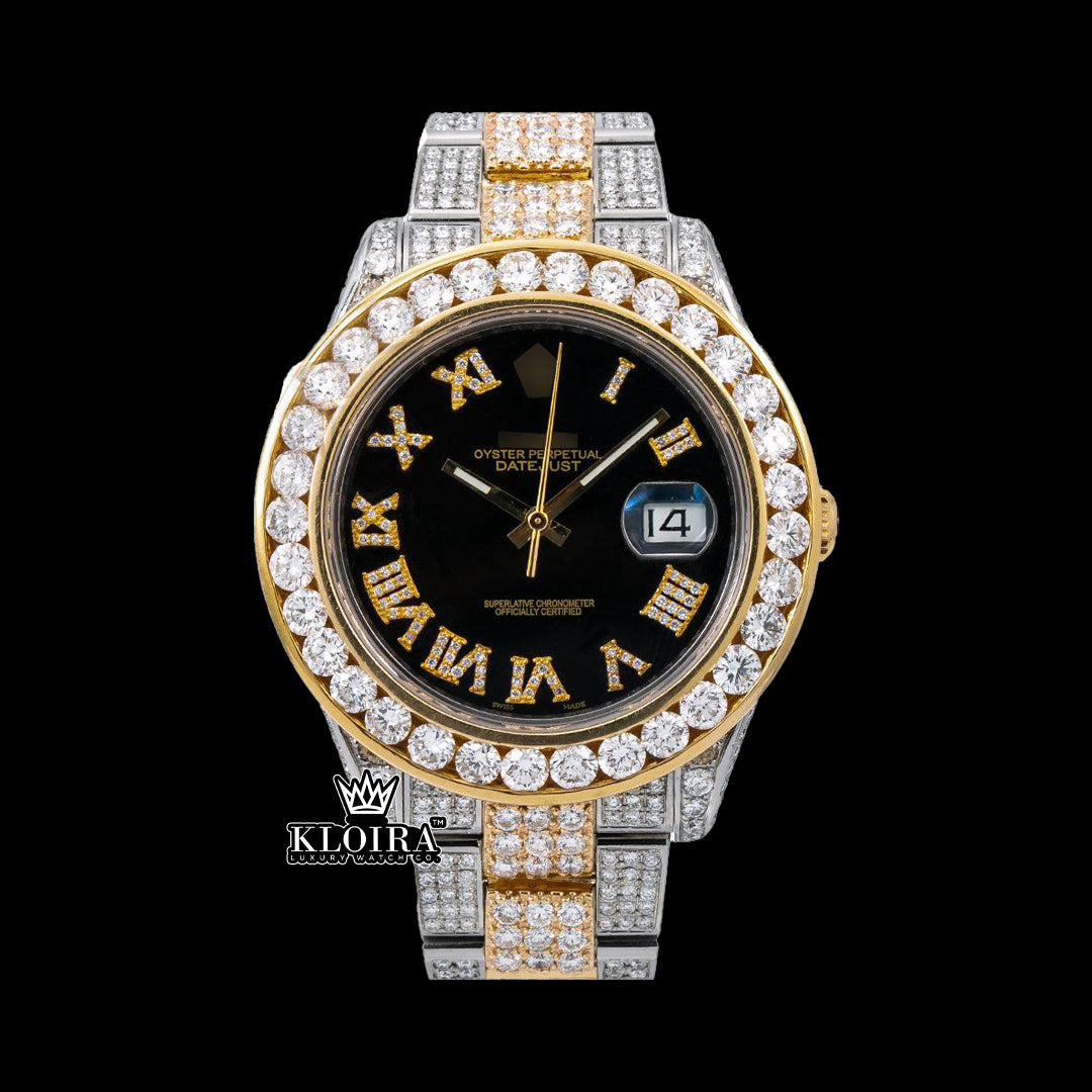 ObsidianGlow Moissanite Diamond Watch 14K Gold VVS 20 Carat 42mm Front