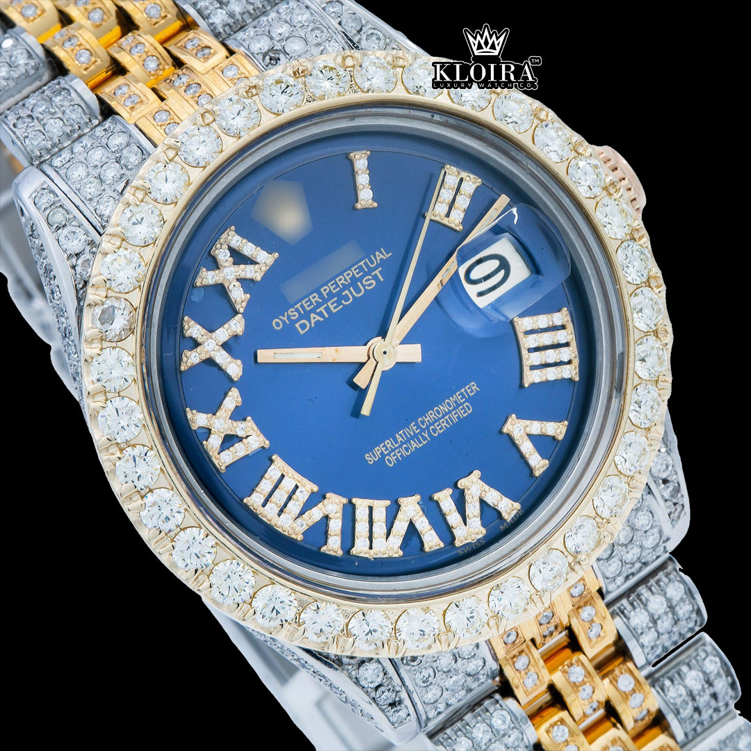 Ocean Moissanite Diamond Watch 14K Gold VVS 18 Carat 42mm Front