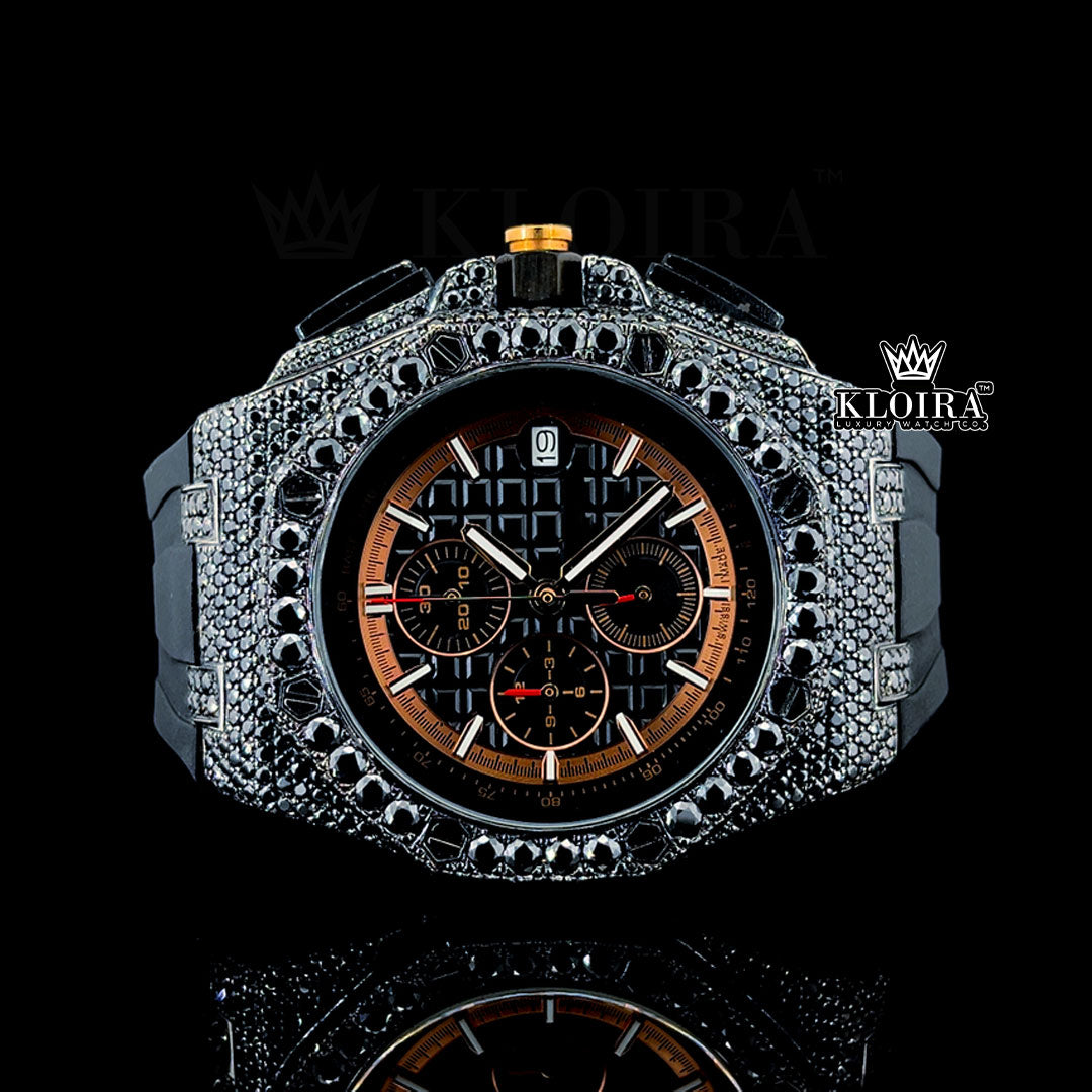 Onyxchrono Moissanite Diamond Watch 14K Gold VVS 15 Carat 42mm Front