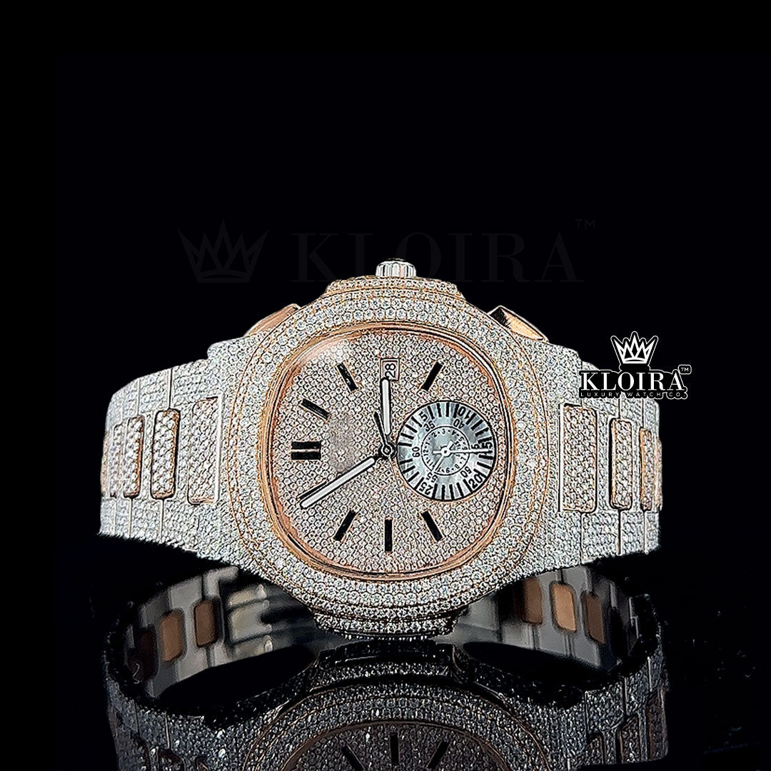 OpalRosa Moissanite Diamond Watch 14K Gold VVS 24 Carat 42mm Front
