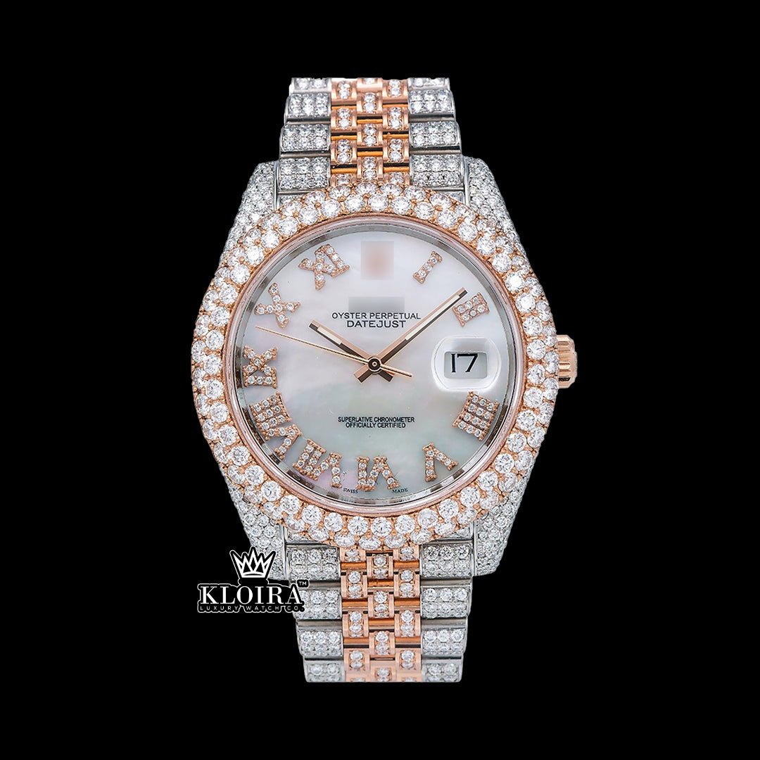 OpalescentElegance Moissanite Diamond Watch 14K Gold VVS 19 Carat 42mm Front