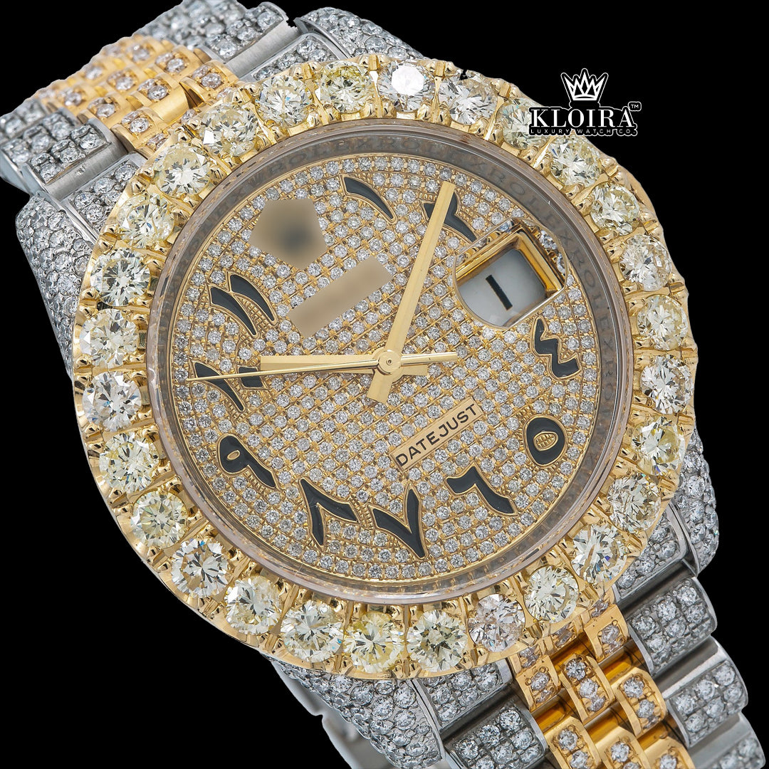 OpulentChrono Moissanite Diamond Watch 14K Gold VVS 20 Carat 42mm Front