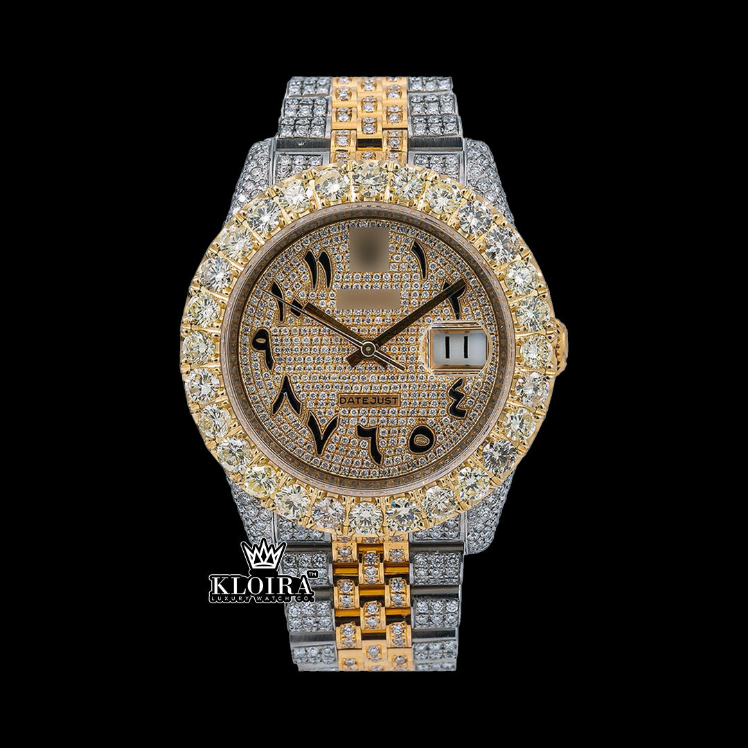 OpulentChrono Moissanite Diamond Watch 14K Gold VVS 20 Carat 42mm Front