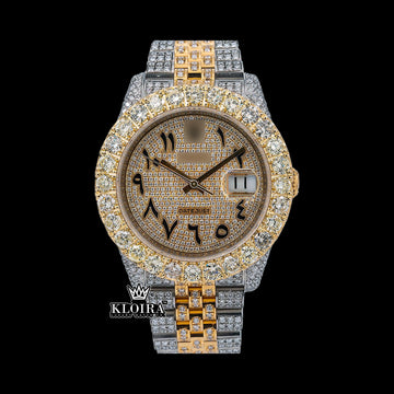 OpulentChrono Moissanite Diamond Watch 14K Gold VVS 20 Carat 42mm Front