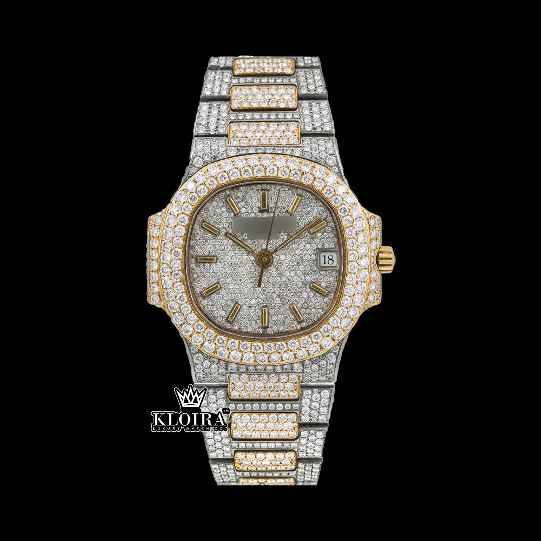 Premium iced masterpiece Patek Philippe Moissanite Watch front view