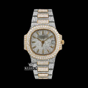 Premium iced masterpiece Patek Philippe Moissanite Watch front view