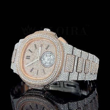 Patek Philippe Nautilus Women Rose Silver 36mm Diamond Studded Swiss Made Black Stick Numeral Watch