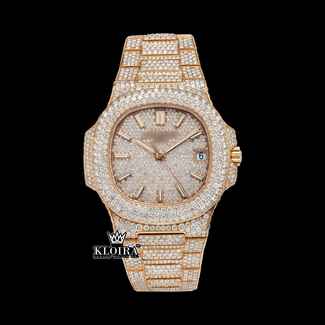 Patek Philippe VVS Moissanite Watch in Rose Gold with Full Diamond Setting